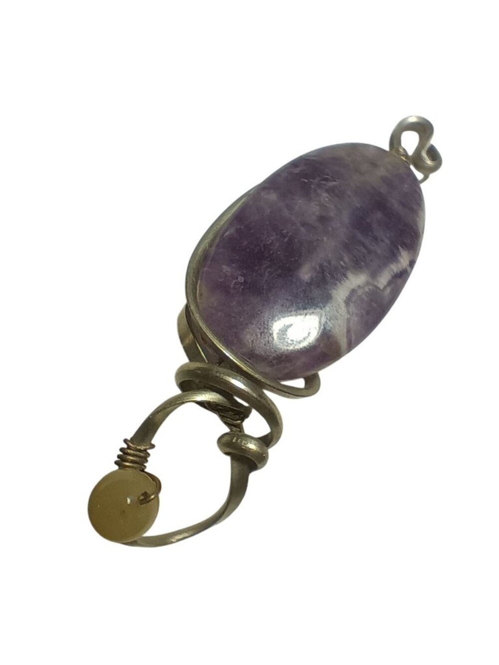 Handmade 1.75" Amethyst Wire Wrapped Pendant With Yellow Accent Bead